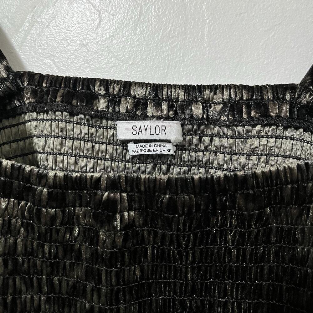 SAYLOR Velvet Animal Print Peplum Square Neck Top Size M Black Fairy Puff Sleeve - Picture 5 of 8
